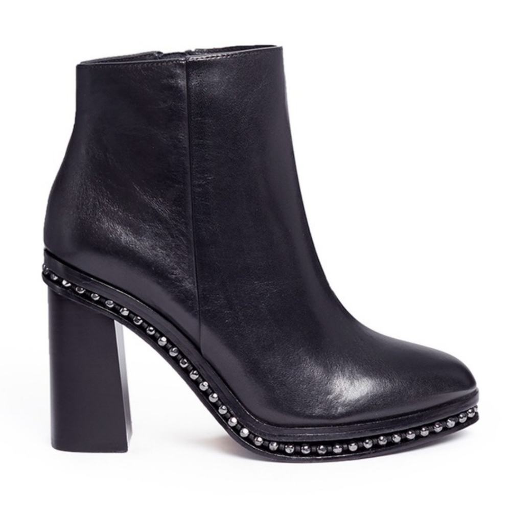 NIB Coach Justina calf-skin black bead chain trim leather studded bootie size 11